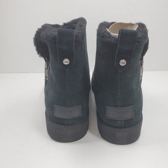 New UGG Romely Black Fur Zip Ankle Boots - Picture 4 of 10